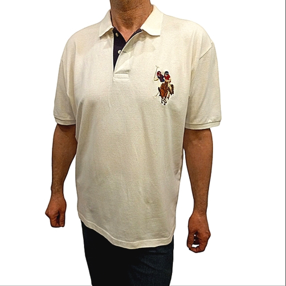 U.S. Polo Assn. Polo Shirt Men XL White with Horse Logo 100% Cotton Vintage Boho